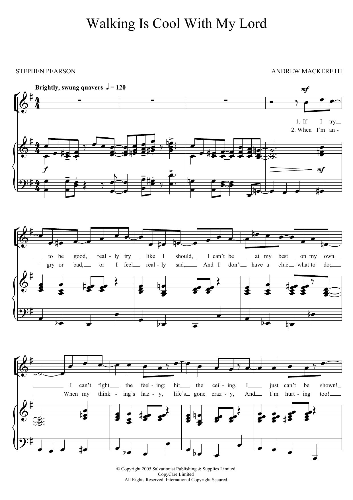 The Salvation Army Walking Is Cool With My Lord Sheet Music Notes & Chords for Unison Choral - Download or Print PDF