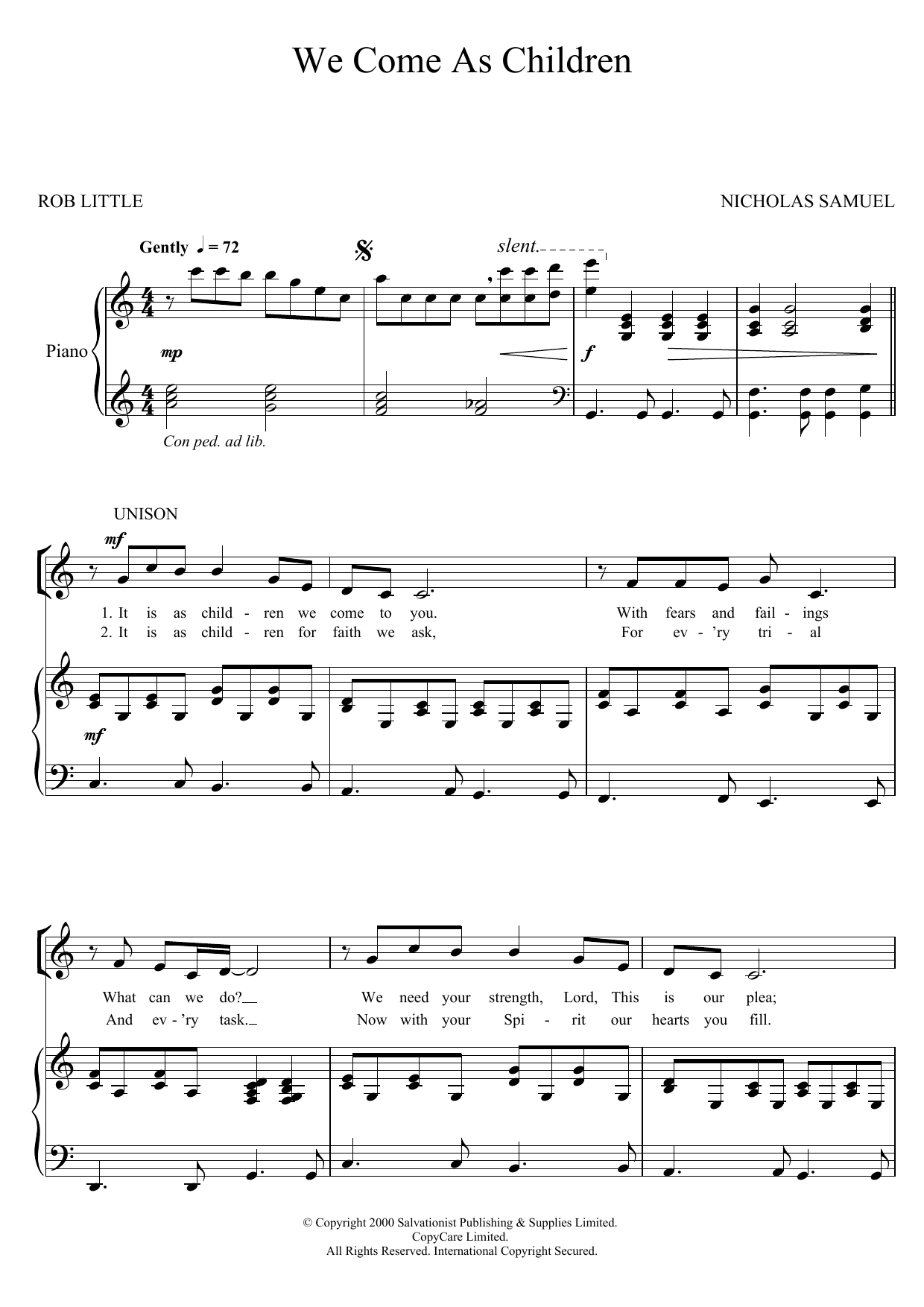 The Salvation Army We Come As Children Sheet Music Notes & Chords for Unison Choral - Download or Print PDF