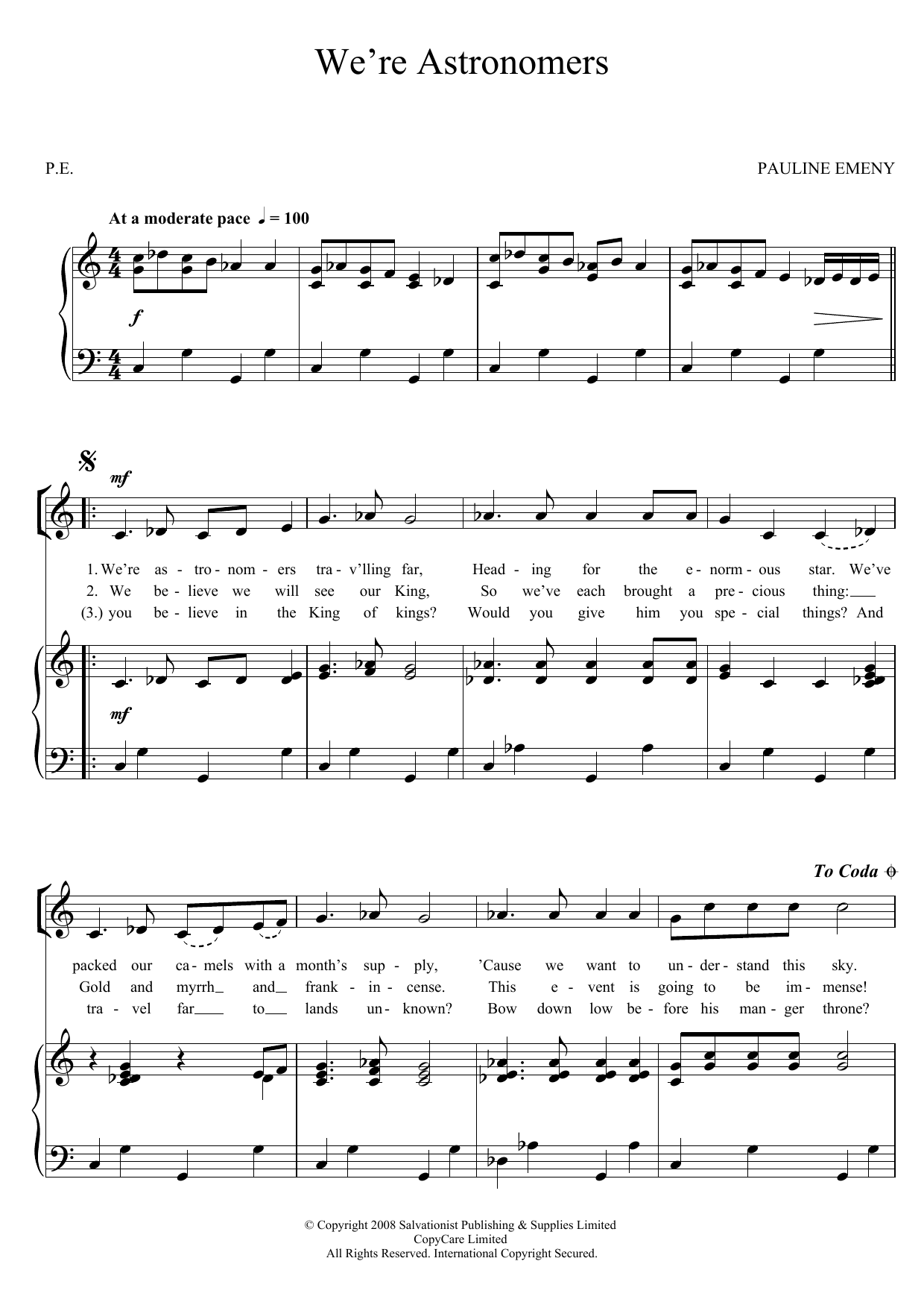 The Salvation Army We're Astronomers Sheet Music Notes & Chords for Unison Choral - Download or Print PDF