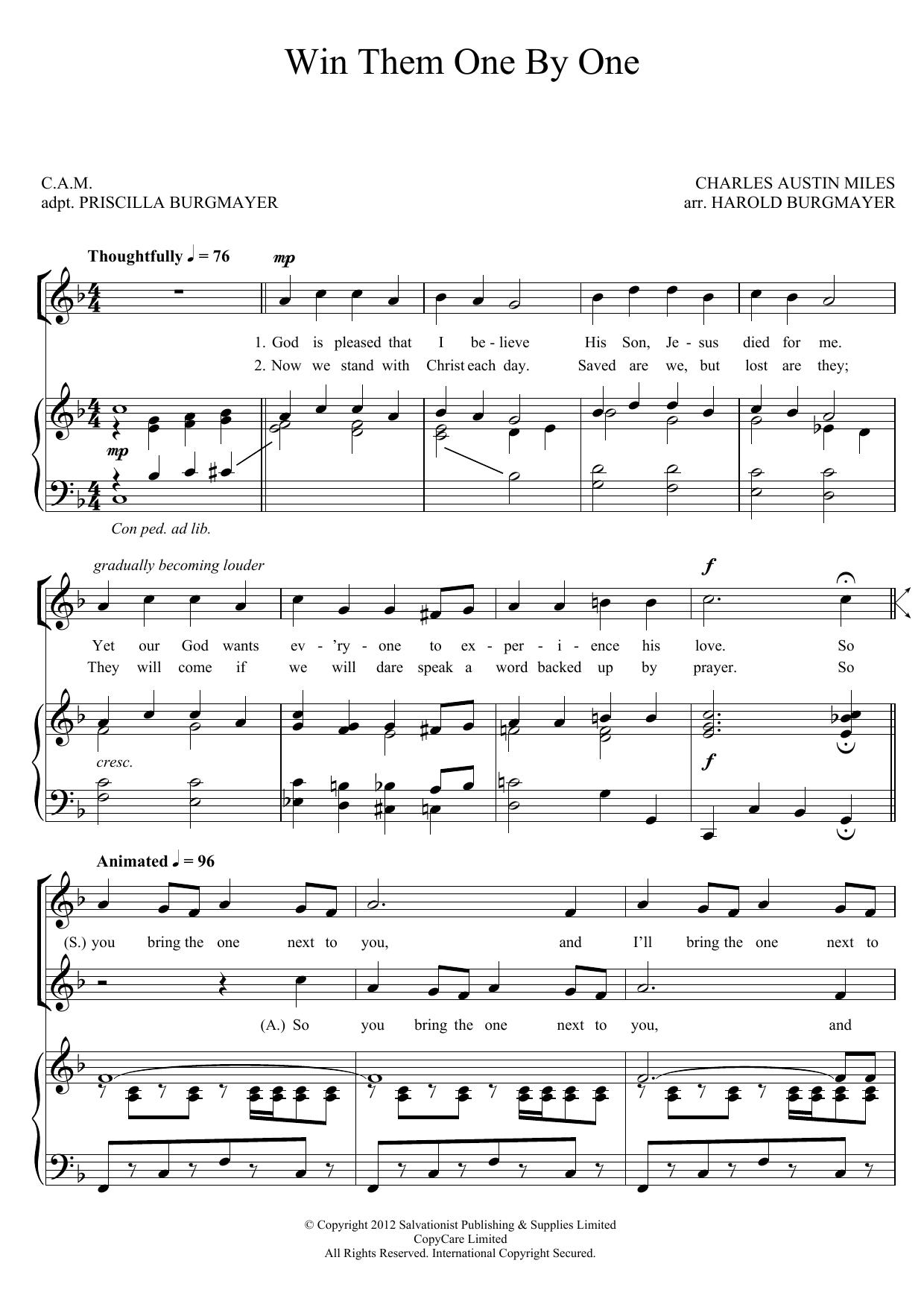 The Salvation Army Win Them One By One Sheet Music Notes & Chords for SA - Download or Print PDF