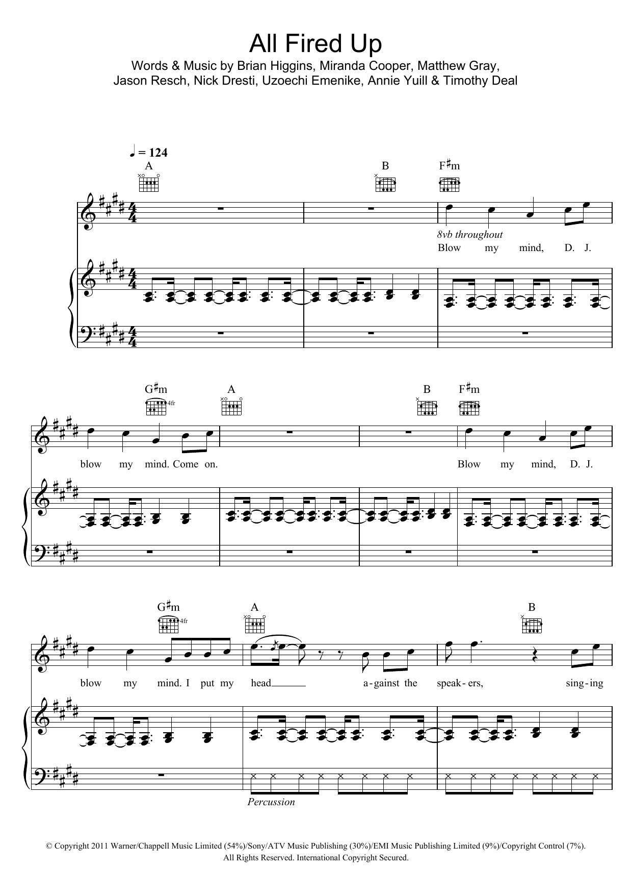 The Saturdays All Fired Up Sheet Music Notes & Chords for Piano, Vocal & Guitar - Download or Print PDF