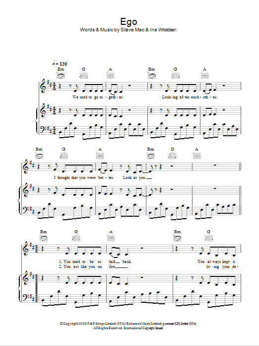 The Saturdays Ego Sheet Music Notes & Chords for Piano, Vocal & Guitar (Right-Hand Melody) - Download or Print PDF