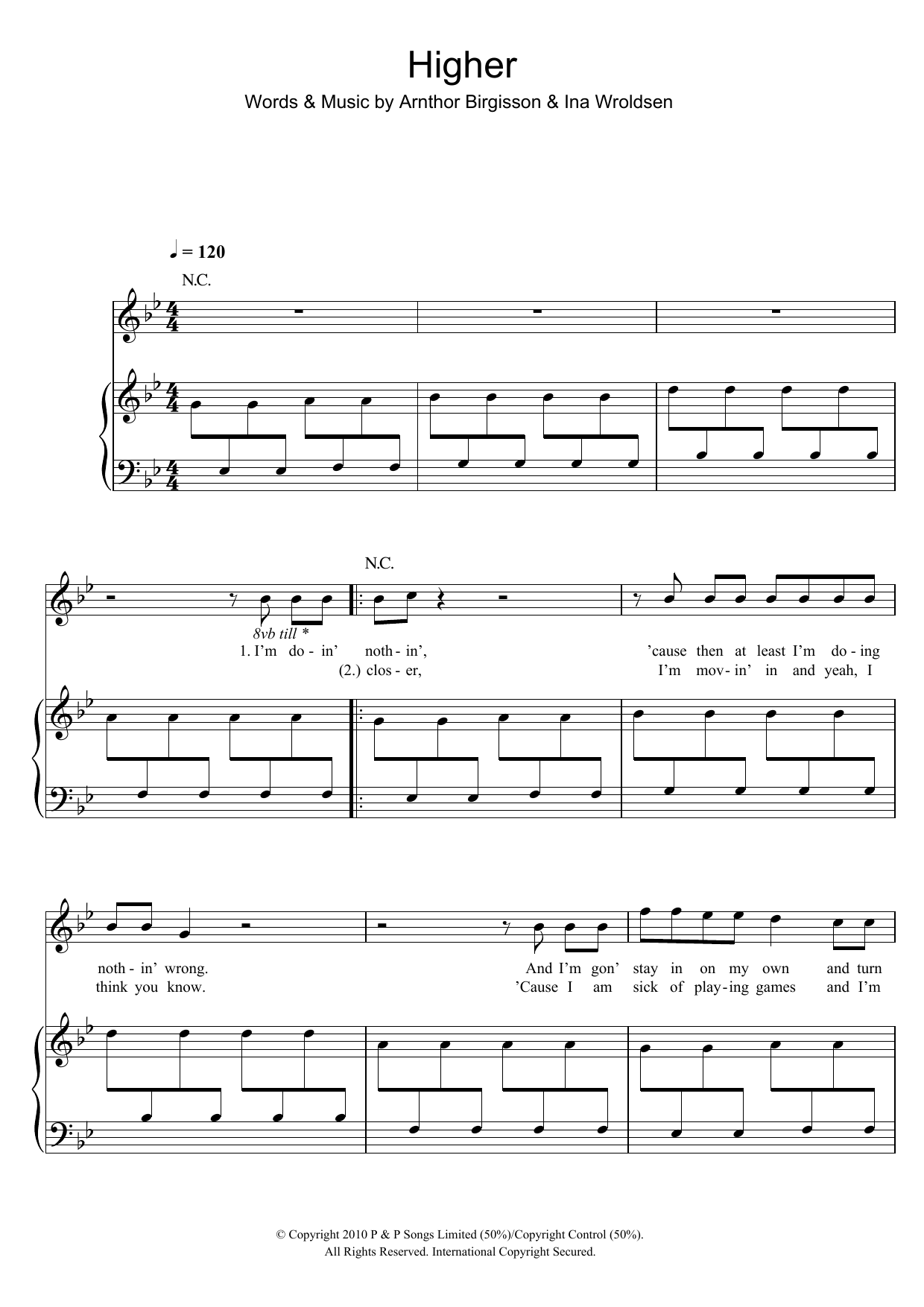 The Saturdays Higher Sheet Music Notes & Chords for Piano, Vocal & Guitar (Right-Hand Melody) - Download or Print PDF