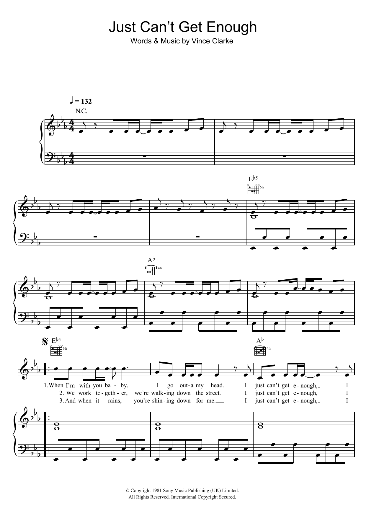 The Saturdays Just Can't Get Enough Sheet Music Notes & Chords for Piano Chords/Lyrics - Download or Print PDF