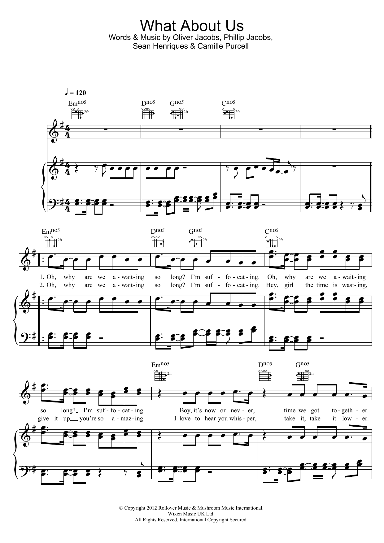 The Saturdays What About Us (featuring Sean Paul) Sheet Music Notes & Chords for Piano, Vocal & Guitar (Right-Hand Melody) - Download or Print PDF