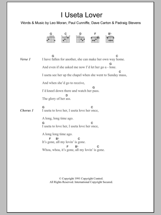 The Saw Doctors I Useta Lover Sheet Music Notes & Chords for Lyrics & Chords - Download or Print PDF