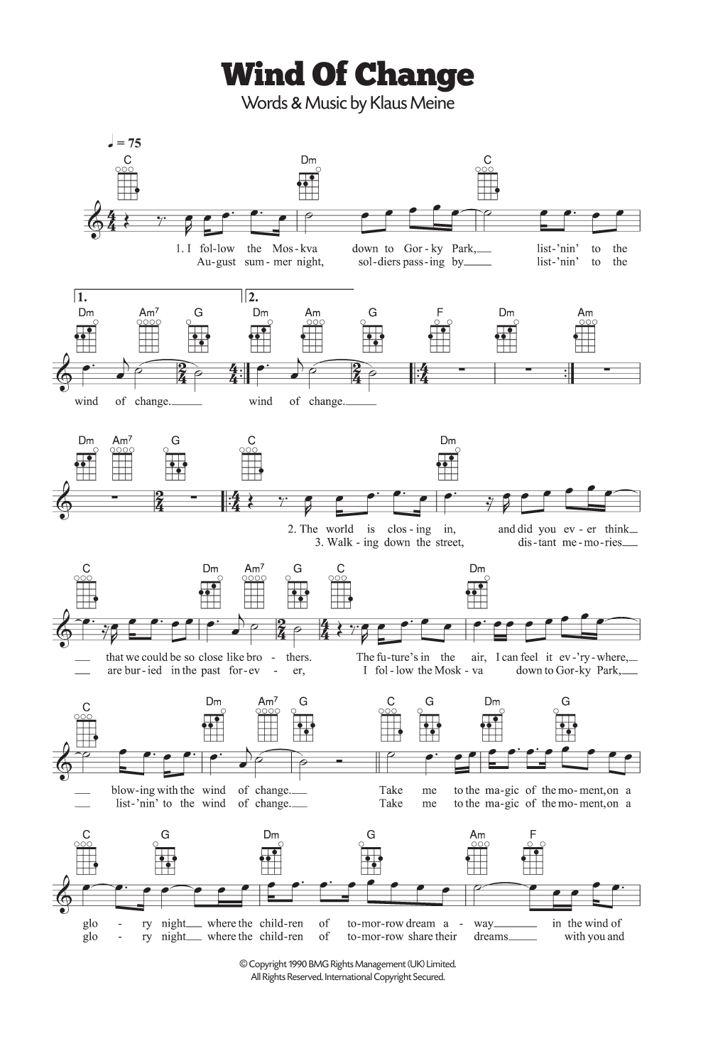 Scorpions Wind Of Change Sheet Music Notes & Chords for Ukulele - Download or Print PDF