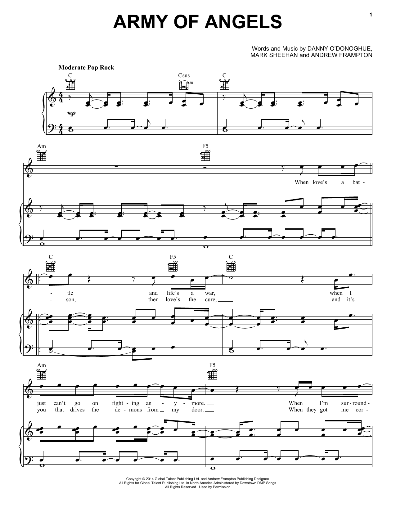 The Script Army Of Angels Sheet Music Notes & Chords for Piano, Vocal & Guitar (Right-Hand Melody) - Download or Print PDF