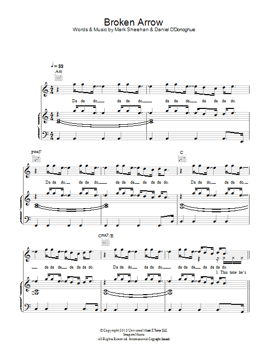 The Script Broken Arrow Sheet Music Notes & Chords for Piano, Vocal & Guitar (Right-Hand Melody) - Download or Print PDF