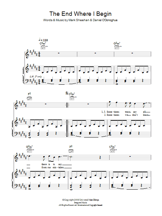 The Script End Where I Begin Sheet Music Notes & Chords for Piano, Vocal & Guitar - Download or Print PDF