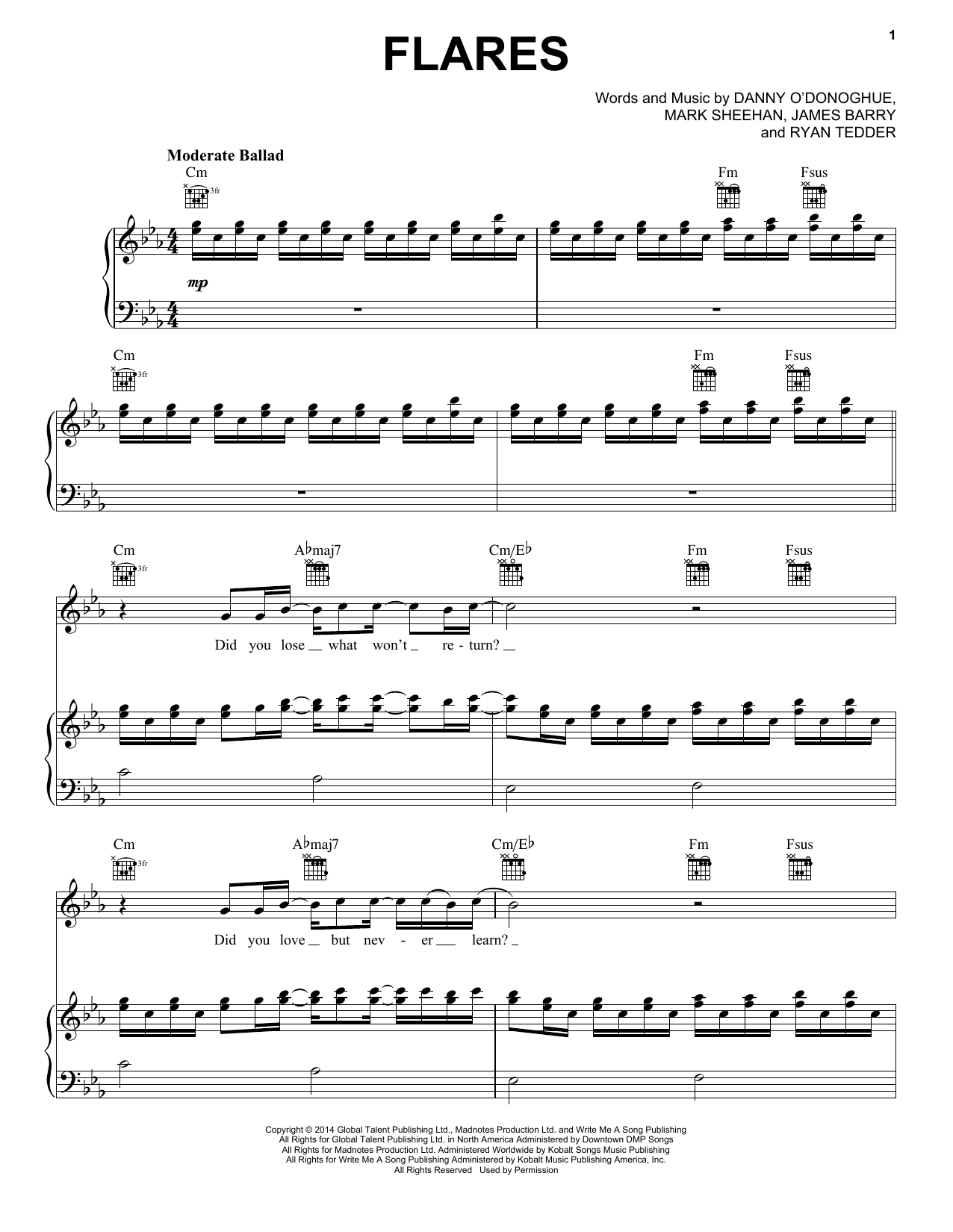 The Script Flares Sheet Music Notes & Chords for Piano, Vocal & Guitar (Right-Hand Melody) - Download or Print PDF