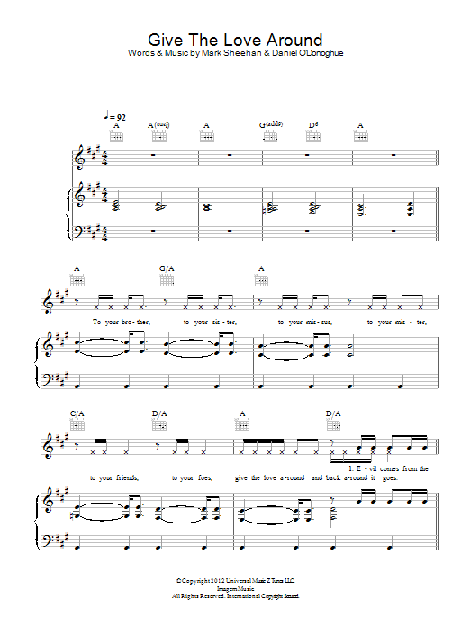 The Script Give The Love Around Sheet Music Notes & Chords for Piano, Vocal & Guitar (Right-Hand Melody) - Download or Print PDF