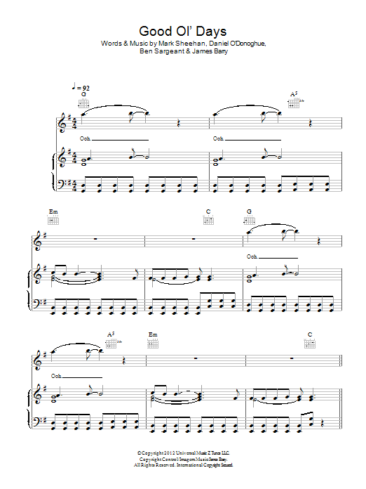 The Script Good Ol' Days Sheet Music Notes & Chords for Piano, Vocal & Guitar (Right-Hand Melody) - Download or Print PDF