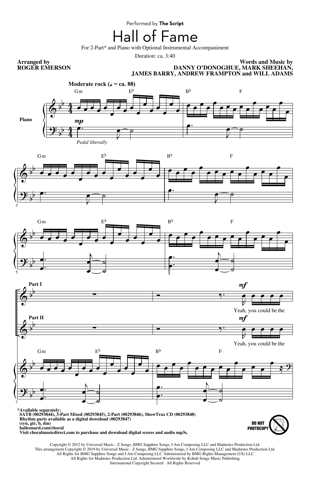 The Script Hall Of Fame (feat. Will.I.Am) (arr. Roger Emerson) Sheet Music Notes & Chords for 2-Part Choir - Download or Print PDF