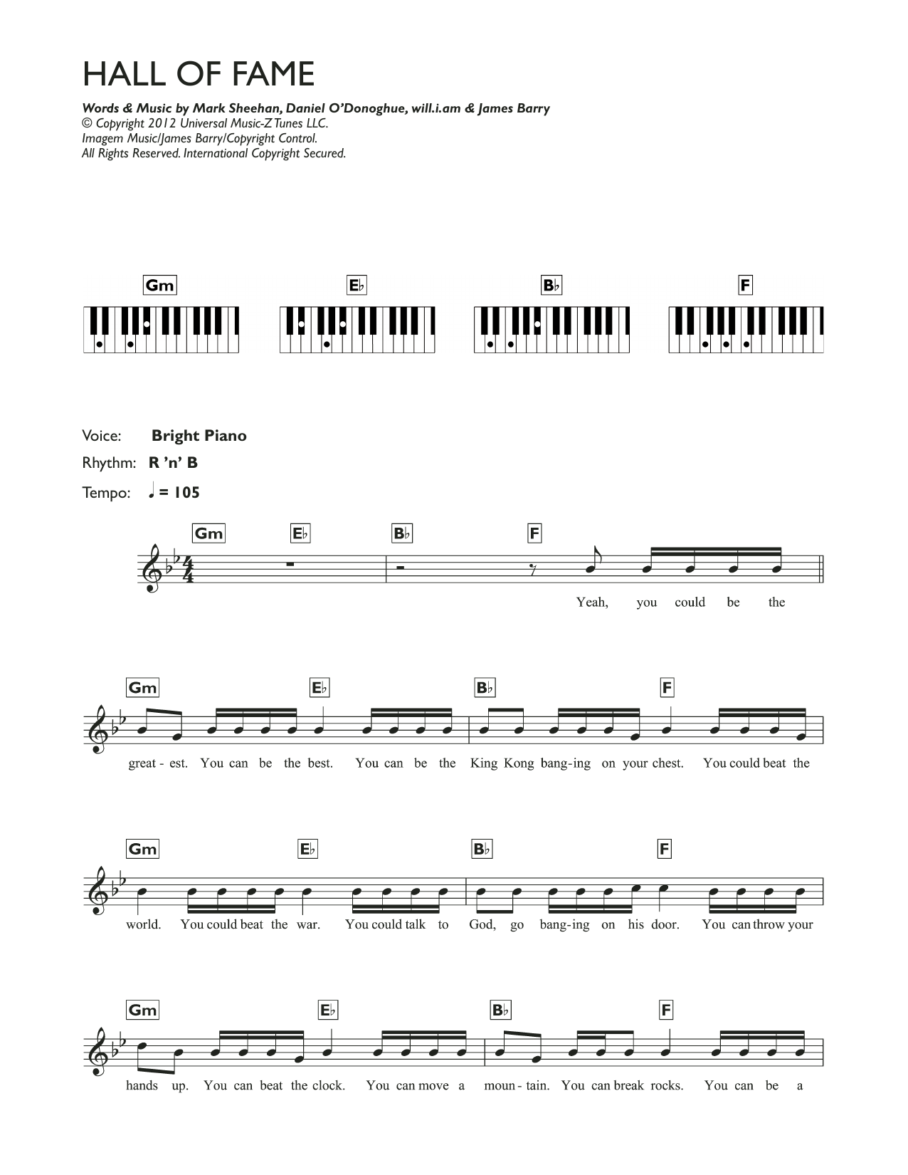 The Script Hall Of Fame (featuring will.i.am) Sheet Music Notes & Chords for Keyboard - Download or Print PDF