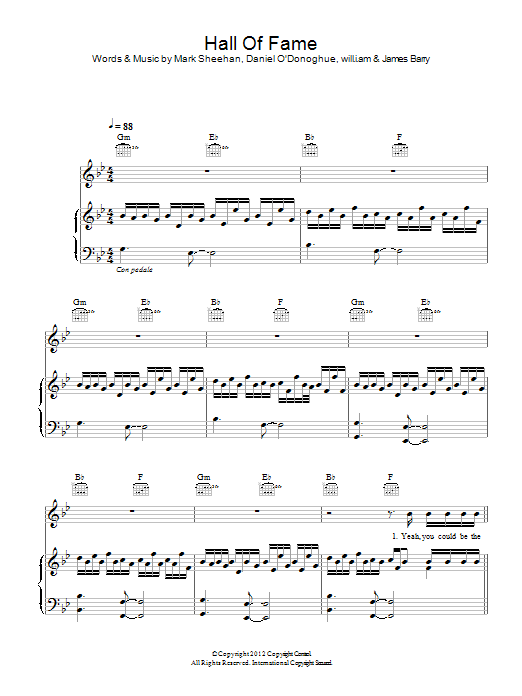 The Script Hall Of Fame Sheet Music Notes & Chords for Piano, Vocal & Guitar (Right-Hand Melody) - Download or Print PDF
