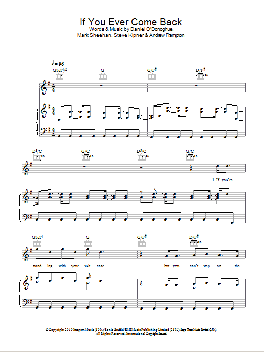 The Script If You Ever Come Back Sheet Music Notes & Chords for Piano, Vocal & Guitar (Right-Hand Melody) - Download or Print PDF