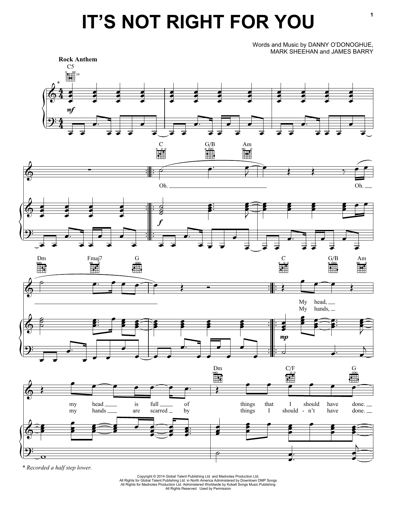The Script It's Not Right For You Sheet Music Notes & Chords for Piano, Vocal & Guitar (Right-Hand Melody) - Download or Print PDF