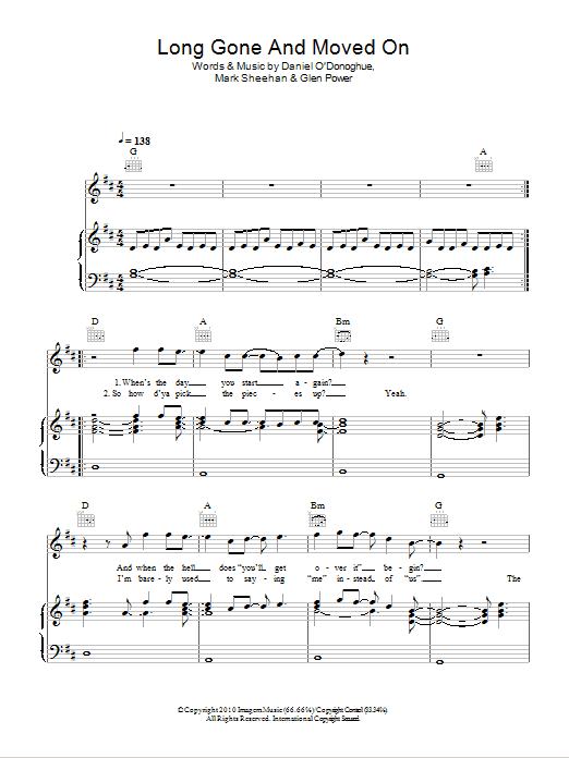 The Script Long Gone And Moved On Sheet Music Notes & Chords for Piano, Vocal & Guitar (Right-Hand Melody) - Download or Print PDF