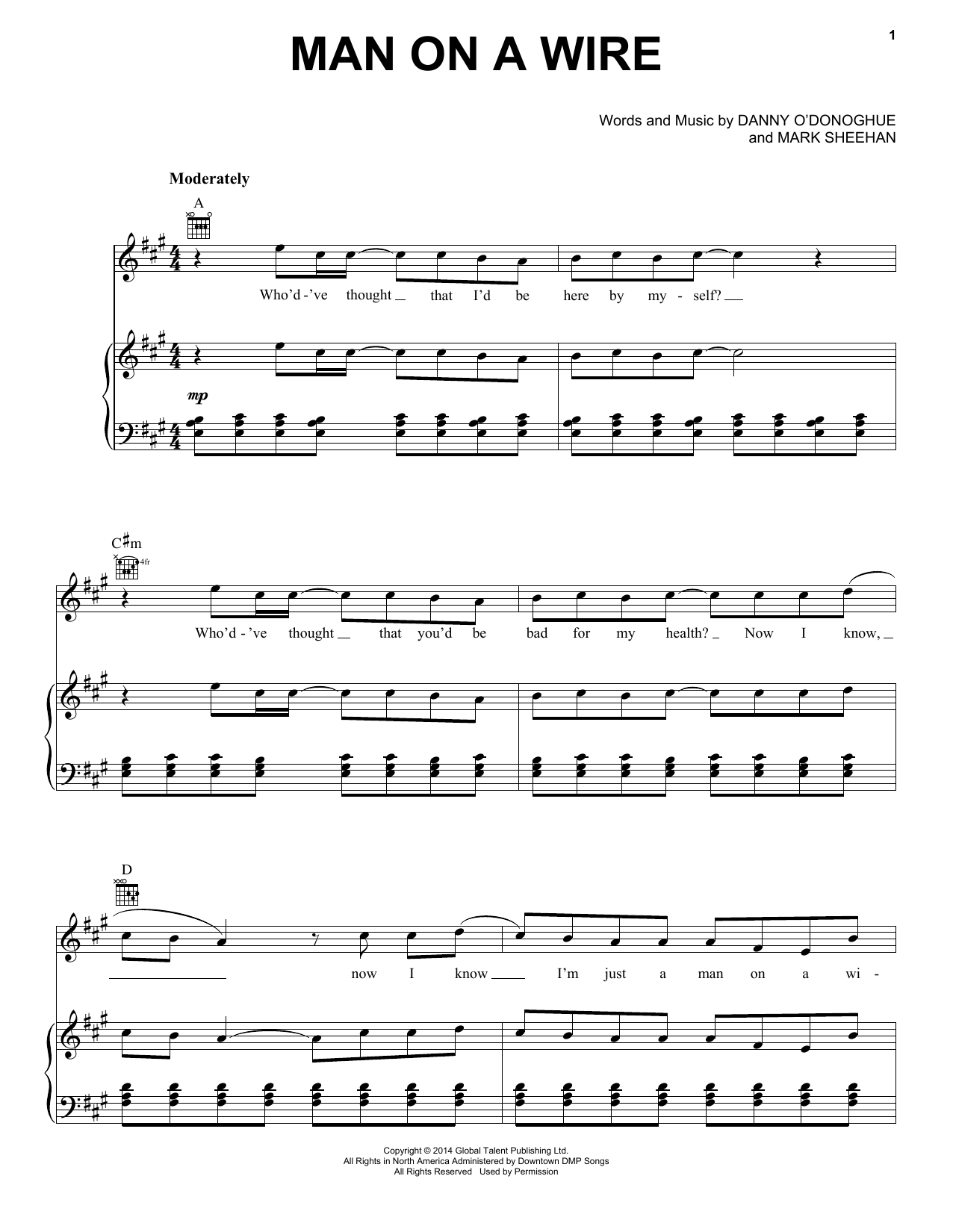 The Script Man On A Wire Sheet Music Notes & Chords for Piano, Vocal & Guitar (Right-Hand Melody) - Download or Print PDF