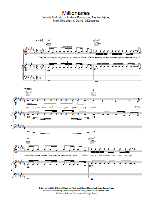 The Script Millionaires Sheet Music Notes & Chords for Piano, Vocal & Guitar (Right-Hand Melody) - Download or Print PDF