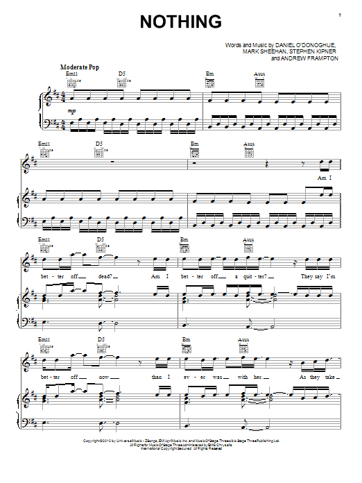 The Script Nothing Sheet Music Notes & Chords for Piano, Vocal & Guitar (Right-Hand Melody) - Download or Print PDF