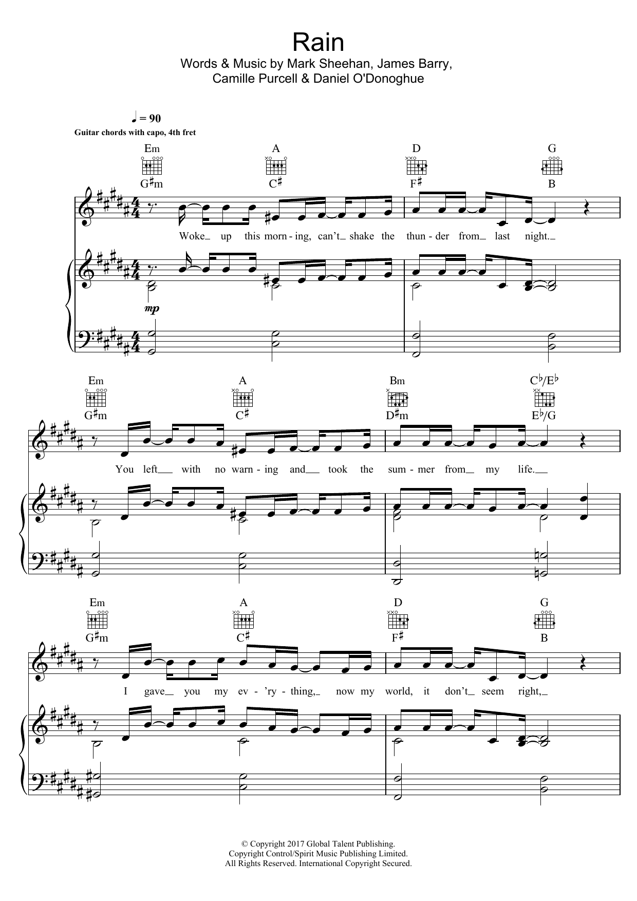 The Script Rain Sheet Music Notes & Chords for Piano, Vocal & Guitar (Right-Hand Melody) - Download or Print PDF