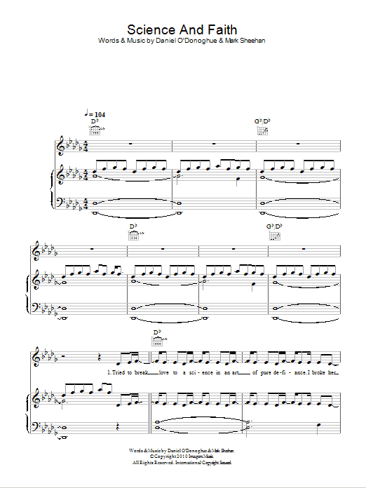 The Script Science And Faith Sheet Music Notes & Chords for Piano, Vocal & Guitar (Right-Hand Melody) - Download or Print PDF