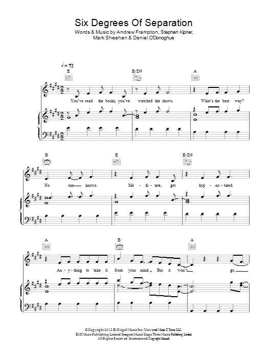 The Script Six Degrees Of Separation Sheet Music Notes & Chords for Piano, Vocal & Guitar (Right-Hand Melody) - Download or Print PDF