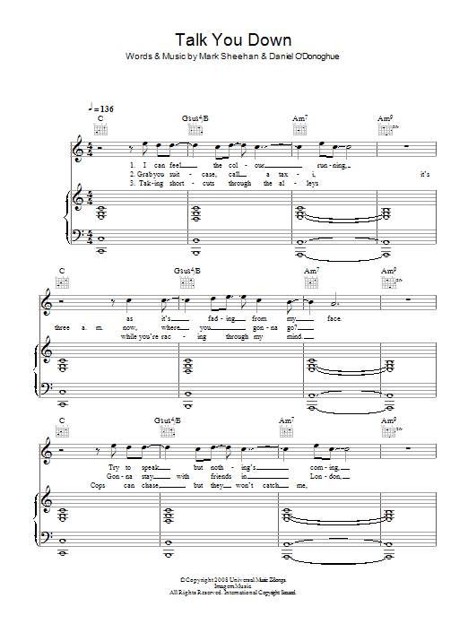 The Script Talk You Down Sheet Music Notes & Chords for Piano, Vocal & Guitar - Download or Print PDF