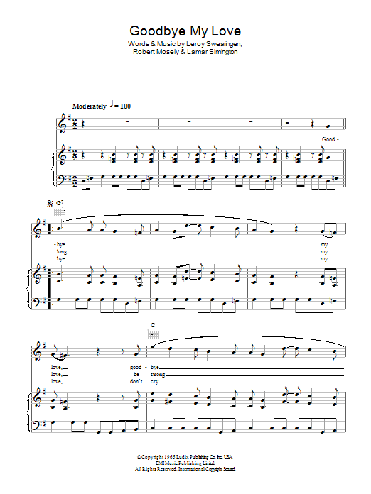 The Searchers Goodbye My Love Sheet Music Notes & Chords for Piano, Vocal & Guitar (Right-Hand Melody) - Download or Print PDF