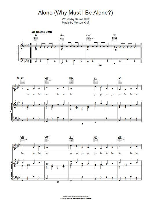 The Shepherd Sisters Alone (Why Must I Be Alone) Sheet Music Notes & Chords for Piano, Vocal & Guitar (Right-Hand Melody) - Download or Print PDF