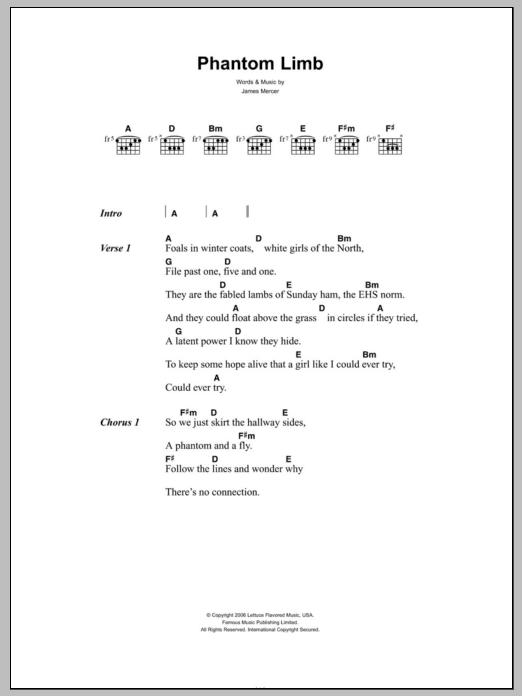The Shins Phantom Limb Sheet Music Notes & Chords for Lyrics & Chords - Download or Print PDF The Shins Phantom Limb Sheet Music Notes & Chords for Lyrics & Chords - Download or Print PDF