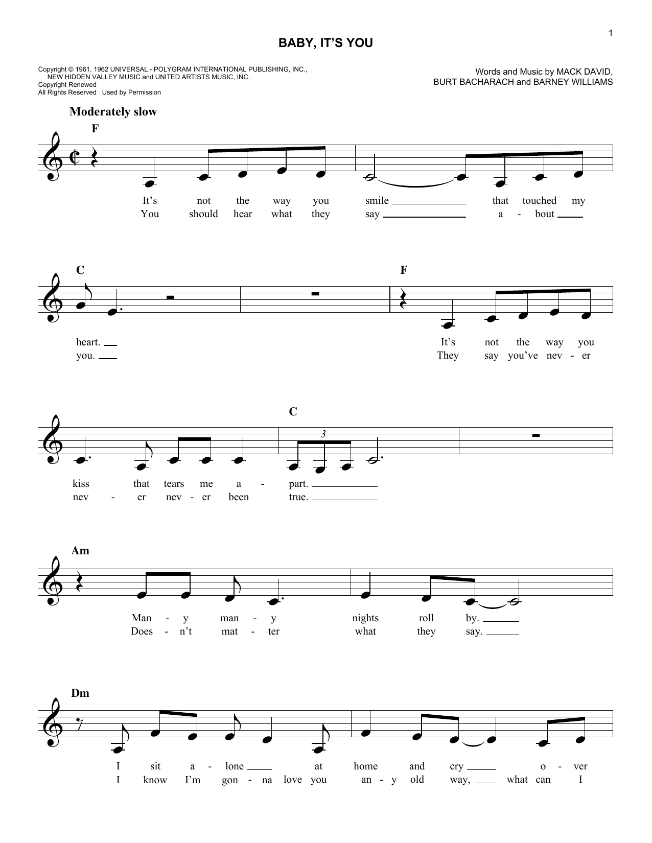 The Shirelles Baby, It's You Sheet Music Notes & Chords for Piano, Vocal & Guitar - Download or Print PDF