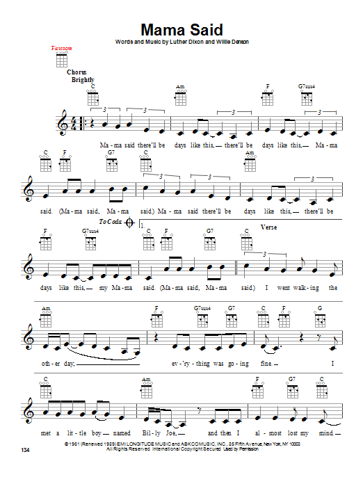 The Shirelles Mama Said Sheet Music Notes & Chords for Piano, Vocal & Guitar (Right-Hand Melody) - Download or Print PDF