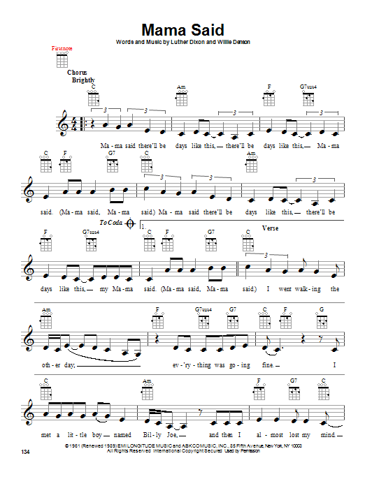 The Shirelles Mama Said Sheet Music Notes & Chords for Ukulele - Download or Print PDF