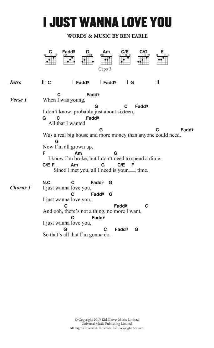 The Shires I Just Wanna Love You Sheet Music Notes & Chords for Lyrics & Chords - Download or Print PDF