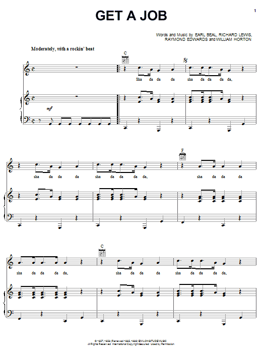 The Silhouettes Get A Job Sheet Music Notes & Chords for Melody Line, Lyrics & Chords - Download or Print PDF