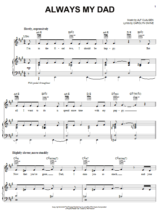 The Simpsons Always My Dad Sheet Music Notes & Chords for Piano, Vocal & Guitar (Right-Hand Melody) - Download or Print PDF