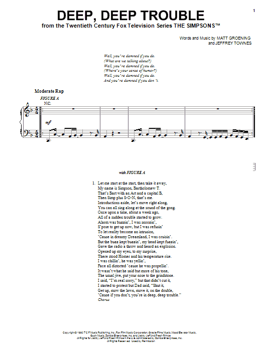 The Simpsons Deep, Deep Trouble Sheet Music Notes & Chords for Piano, Vocal & Guitar (Right-Hand Melody) - Download or Print PDF