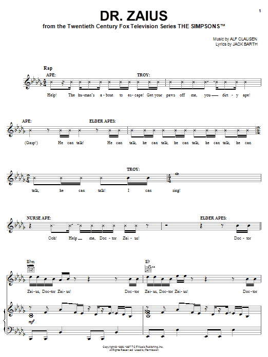 The Simpsons Dr. Zaius Sheet Music Notes & Chords for Piano, Vocal & Guitar (Right-Hand Melody) - Download or Print PDF