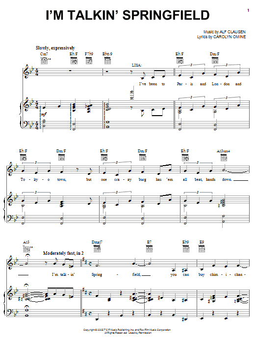 The Simpsons I'm Talkin' Springfield Sheet Music Notes & Chords for Piano, Vocal & Guitar (Right-Hand Melody) - Download or Print PDF