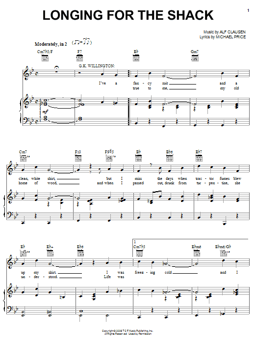 The Simpsons Longing For The Shack Sheet Music Notes & Chords for Piano, Vocal & Guitar (Right-Hand Melody) - Download or Print PDF