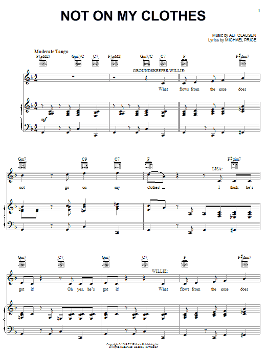 The Simpsons Not My Clothes Sheet Music Notes & Chords for Piano, Vocal & Guitar (Right-Hand Melody) - Download or Print PDF