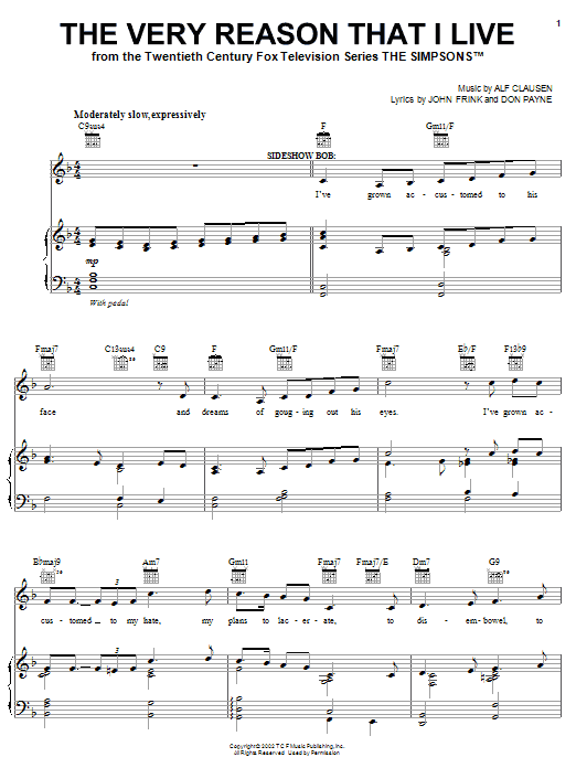 The Simpsons The Very Reason That I Live Sheet Music Notes & Chords for Piano, Vocal & Guitar (Right-Hand Melody) - Download or Print PDF