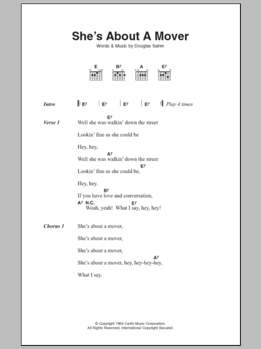 The Sir Douglas Quintet She's About A Mover Sheet Music Notes & Chords for Lyrics & Chords - Download or Print PDF