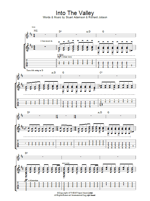 The Skids Into The Valley Sheet Music Notes & Chords for Lyrics & Chords - Download or Print PDF