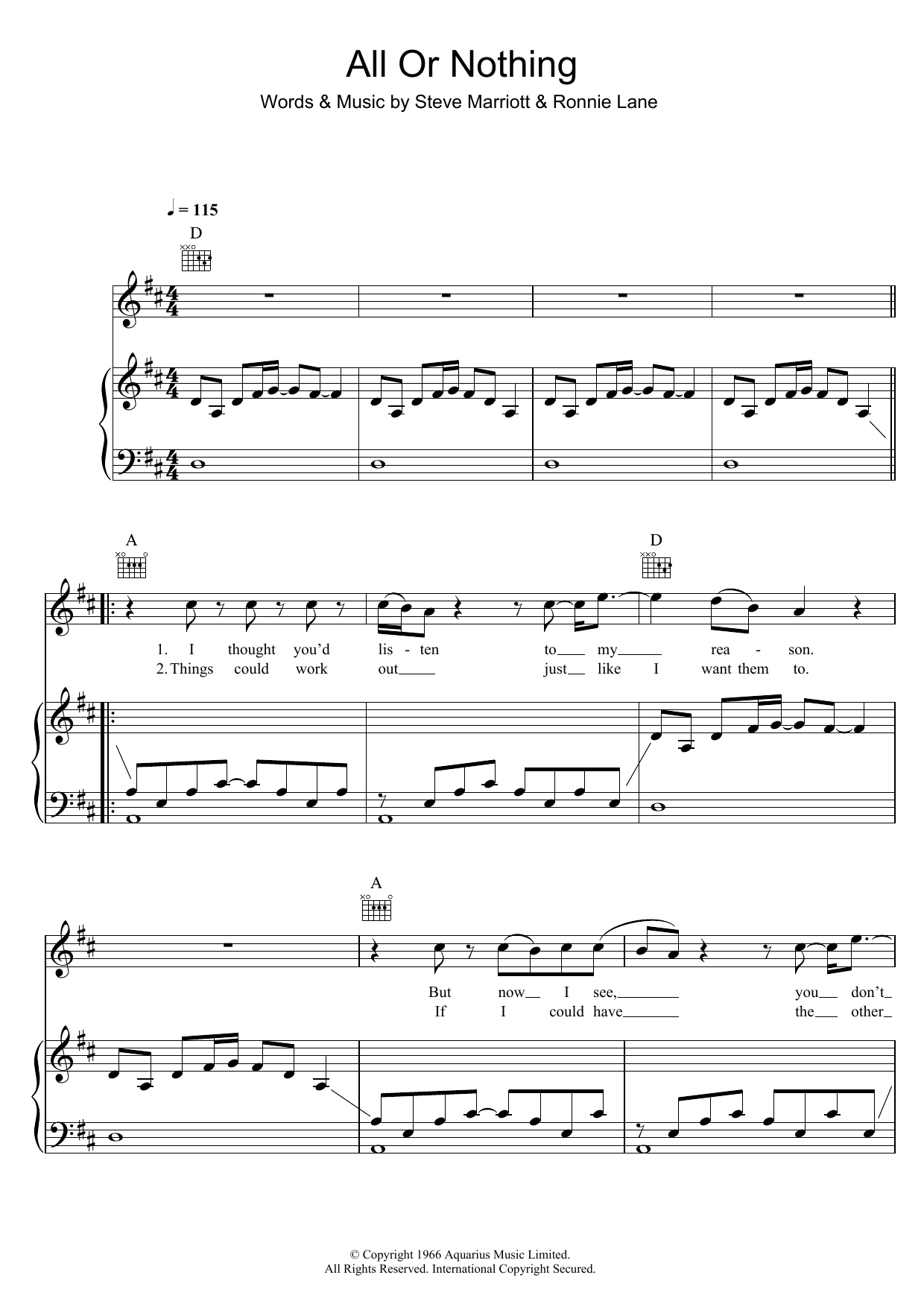 The Small Faces All Or Nothing Sheet Music Notes & Chords for Piano, Vocal & Guitar - Download or Print PDF