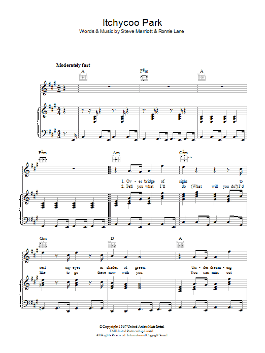 The Small Faces Itchycoo Park Sheet Music Notes & Chords for Guitar Tab - Download or Print PDF