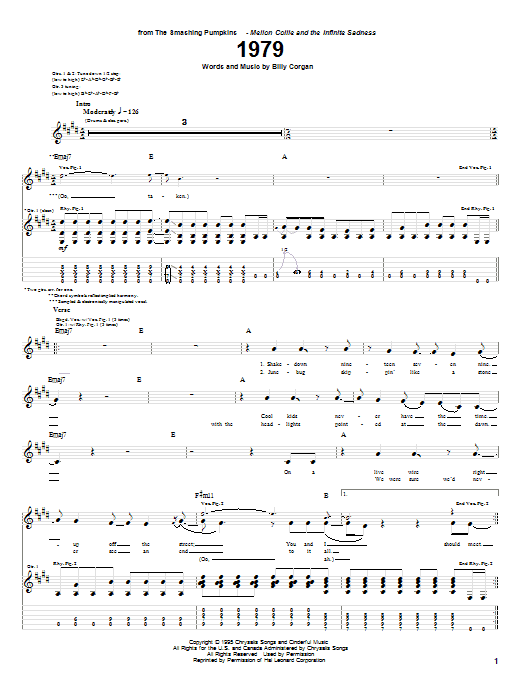 The Smashing Pumpkins 1979 Sheet Music Notes & Chords for Guitar Chords/Lyrics - Download or Print PDF